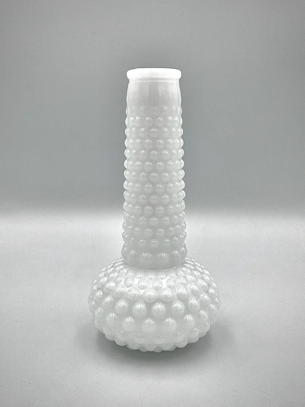 Vintage E.O. Brody White Milk Glass Hobnail Bud Vase – Bulbous Base - MCM